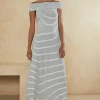 Best Oasis Stripe Bardot Midi Dress Red