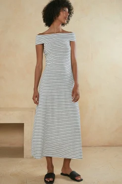 Best Oasis Stripe Bardot Midi Dress Red