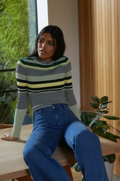Discount Oasis Stripe Crew Ribbed Knitted Jumper Navy