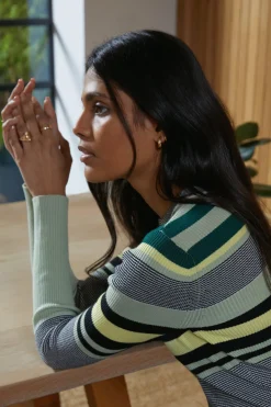 Discount Oasis Stripe Crew Ribbed Knitted Jumper Navy