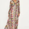 Outlet Oasis Stripe Floral Pleated Metallic Twist Midi Dress Multi