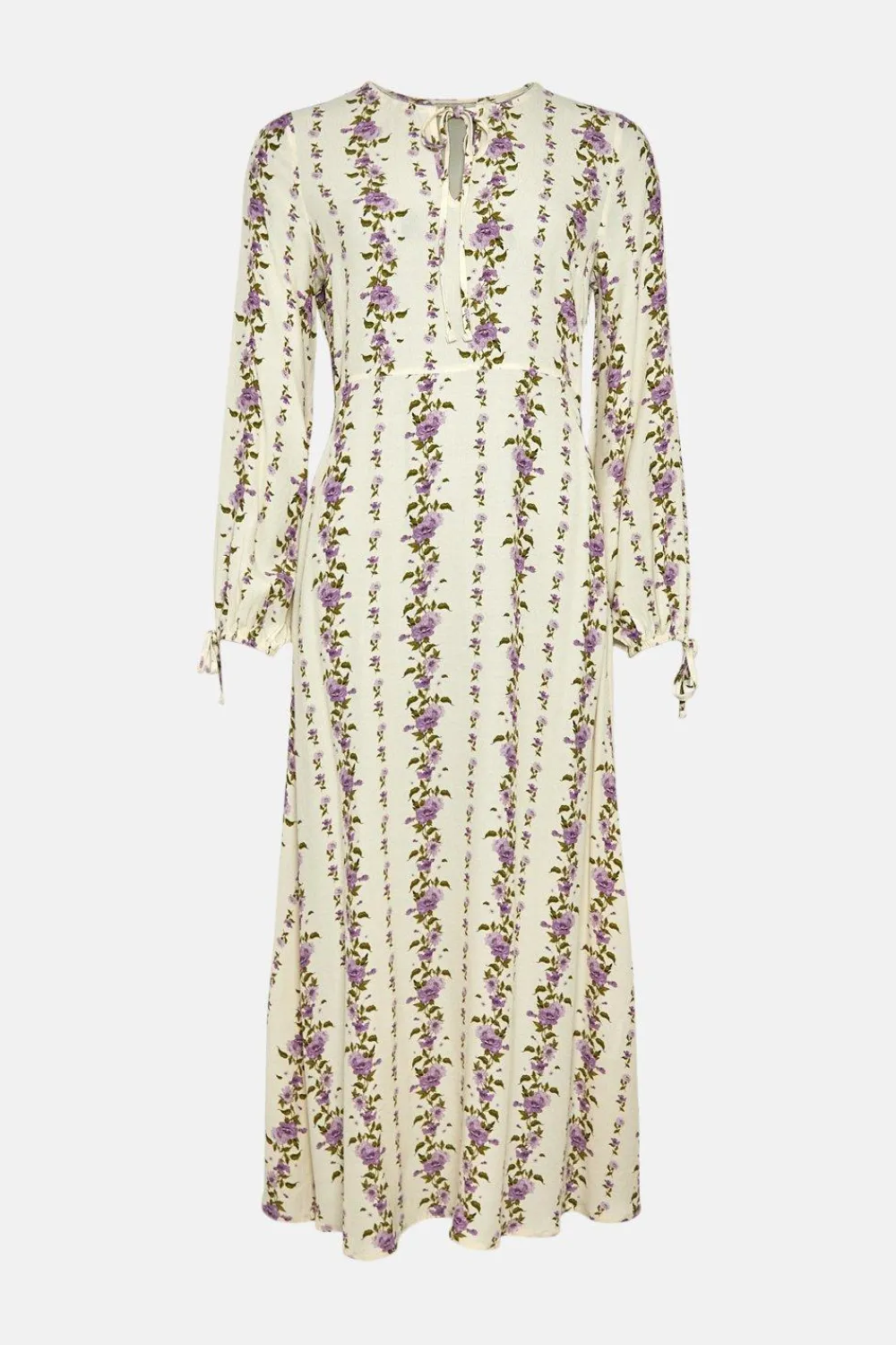 Outlet Oasis Stripe Floral Printed Keyhole Midi Dress Ivory