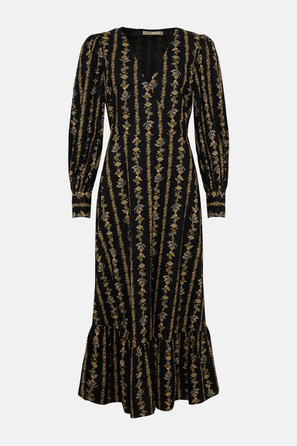 Hot Oasis Stripe Floral Wrap Midi Dress Black