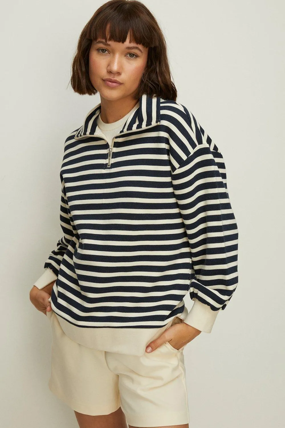 New Oasis Stripe Half Zip Collar Sweatshirt Rose