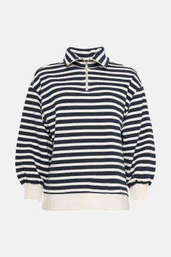 New Oasis Stripe Half Zip Collar Sweatshirt Rose