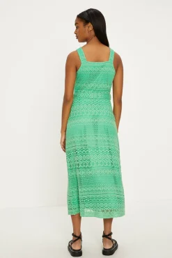 Discount Oasis Stripe Lace Wide Strap Belted Midi Dress Green