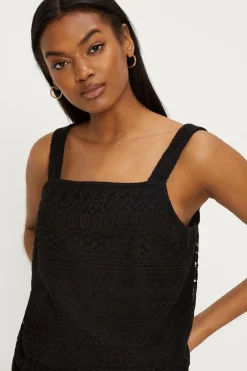 Sale Oasis Stripe Lace Wide Strap Suntop Black