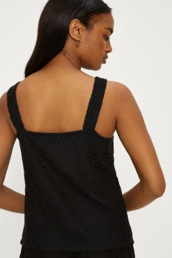 Sale Oasis Stripe Lace Wide Strap Suntop Black