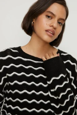 New Oasis Stripe Pointelle Detail Jumper Blue