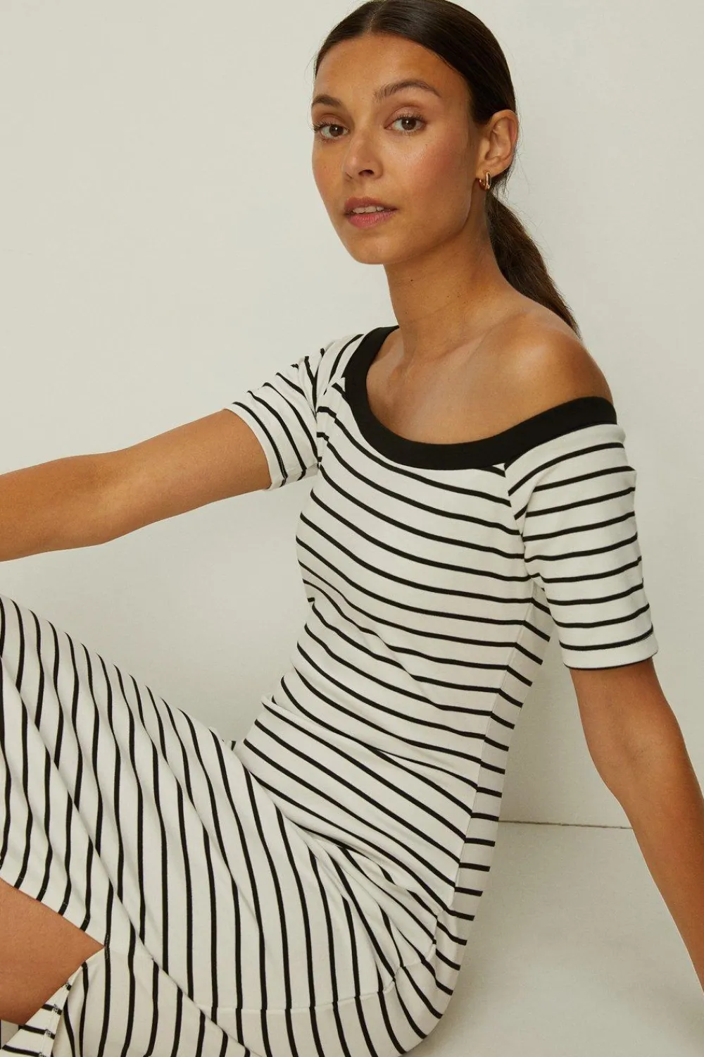 Online Oasis Stripe Ponte Bardot Midi Dress Ivory