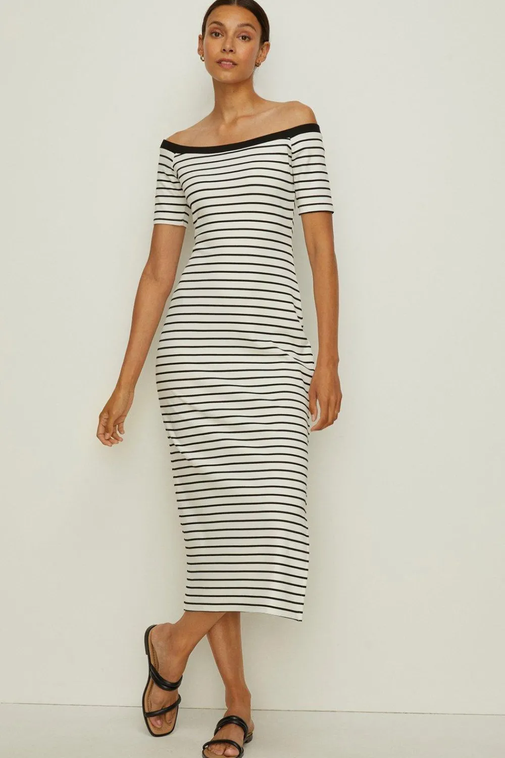 Online Oasis Stripe Ponte Bardot Midi Dress Ivory