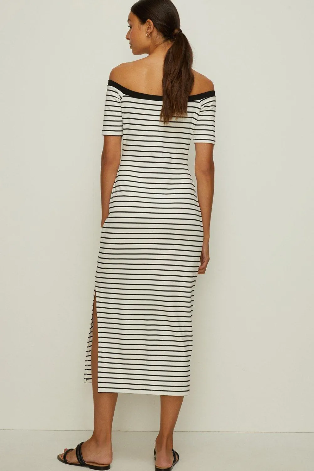 Online Oasis Stripe Ponte Bardot Midi Dress Ivory