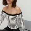 Discount Oasis Stripe Ponte Bardot Top Blackwhite