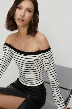 Discount Oasis Stripe Ponte Bardot Top Blackwhite