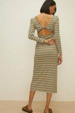 Online Oasis Stripe Rib Twist Back Scoop Neck Midi Dress Multi