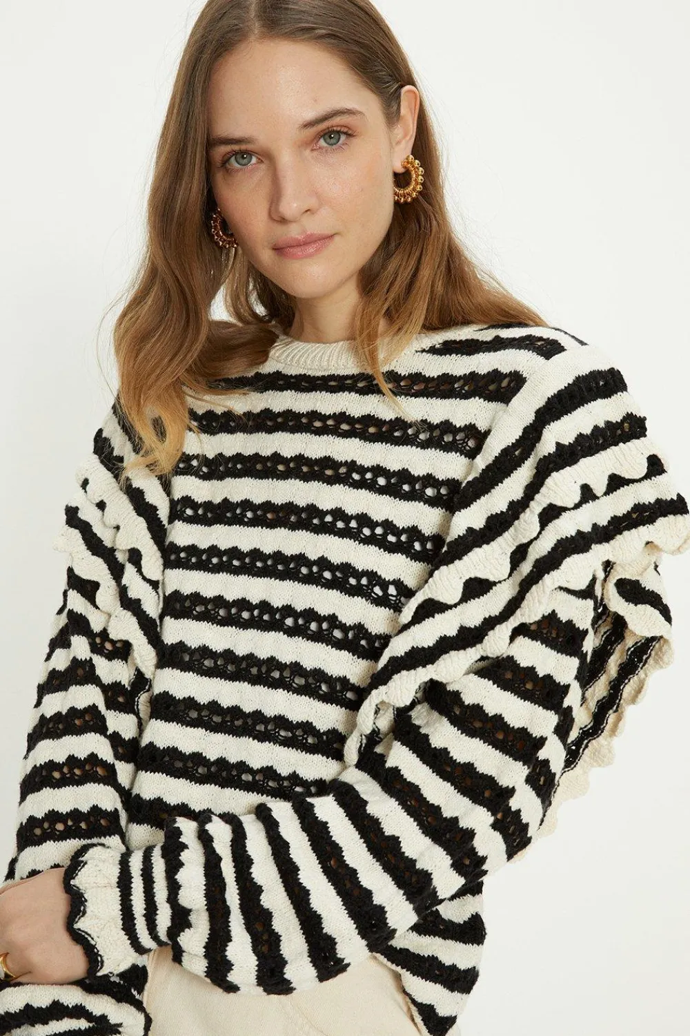 Clearance Oasis Stripe Ruffle Detail Jumper Mono