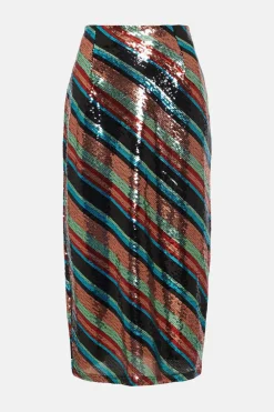 Online Oasis Stripe Sequin Midi Skirt Multi