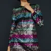 Discount Oasis Stripe Sequin Puff Sleeve Shift Dress Multi