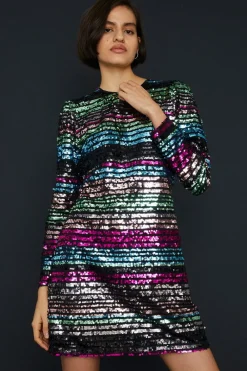 Discount Oasis Stripe Sequin Puff Sleeve Shift Dress Multi