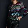 Sale Oasis Stripe Sequin Puff Sleeve Top Multi