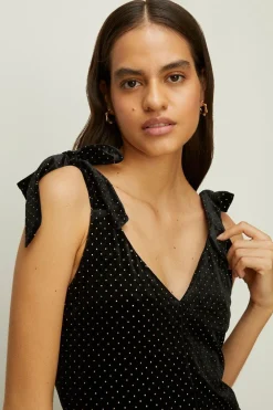 New Oasis Stud Velvet Hotfix Tie Shoulder V Neck Jumpsuit Black