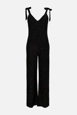 New Oasis Stud Velvet Hotfix Tie Shoulder V Neck Jumpsuit Black