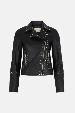 Sale Oasis Studded Leather Jacket Black