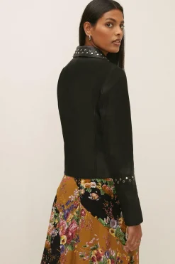Sale Oasis Studded Leather Jacket Black