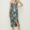 Discount Oasis Sweetheart Tailored Jacquard Midi Dress Blue