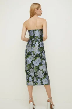Discount Oasis Sweetheart Tailored Jacquard Midi Dress Blue