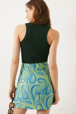 Fashion Oasis Swirl Jacquard Mini Skirt Green