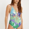 Outlet Oasis Swirl Print Cut Out Strappy Swimsuit Blue