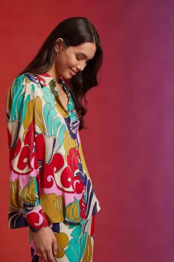 Online Oasis Swirl Printed Button Through Satin Shirt Multi