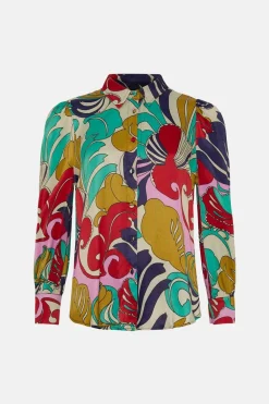 Online Oasis Swirl Printed Button Through Satin Shirt Multi