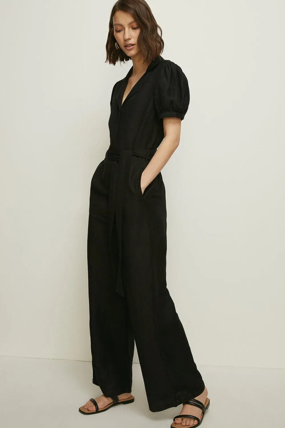 New Oasis Tailored Linen Mix Puff Sleeve Jumpsuit Orange