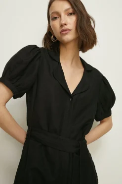 New Oasis Tailored Linen Mix Puff Sleeve Jumpsuit Orange