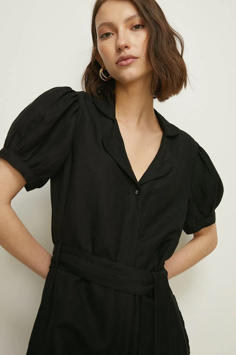 New Oasis Tailored Linen Mix Puff Sleeve Jumpsuit Orange