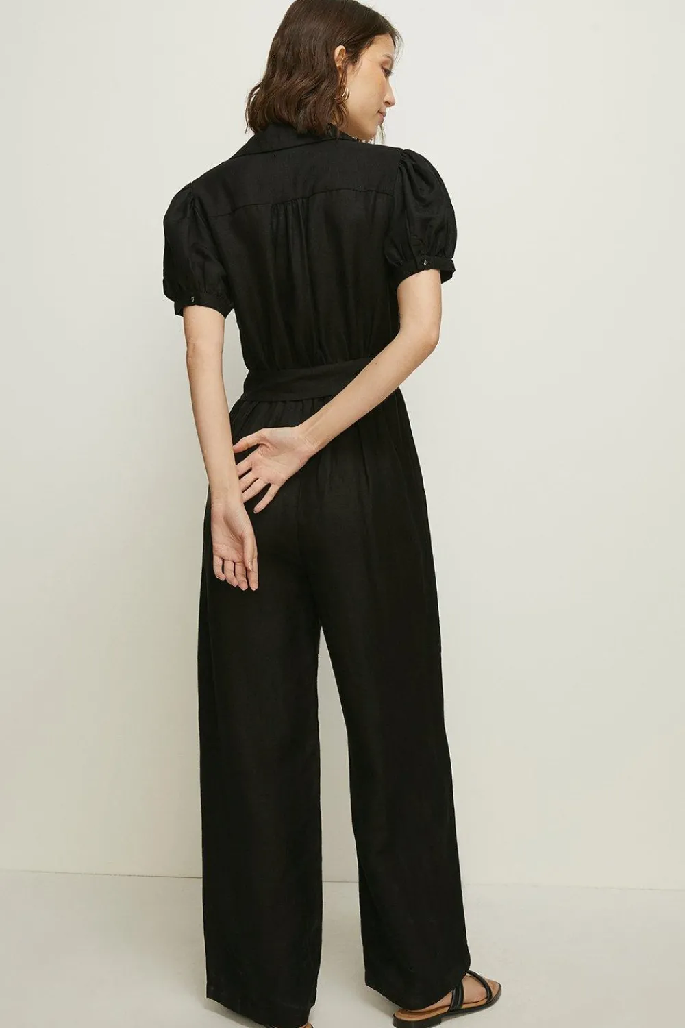 New Oasis Tailored Linen Mix Puff Sleeve Jumpsuit Orange