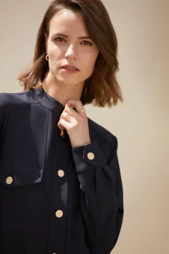 Fashion Oasis Tailored Stretch Crepe Pocket Detail Jacket Navy