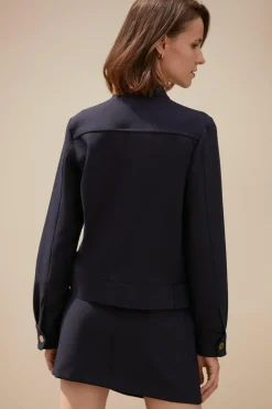 Fashion Oasis Tailored Stretch Crepe Pocket Detail Jacket Navy