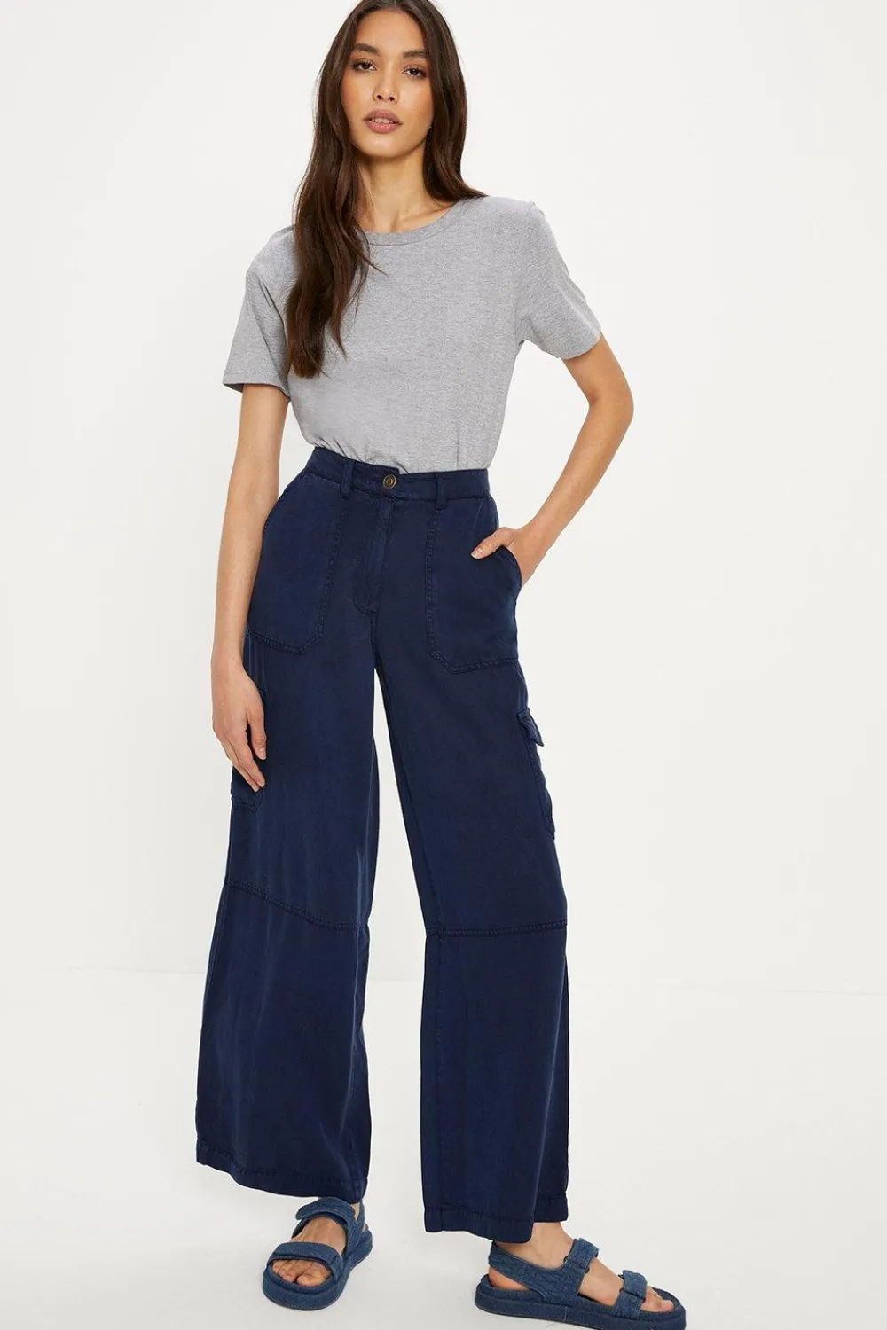 Best Oasis Tencel Utility Wide Leg Trouser Navy