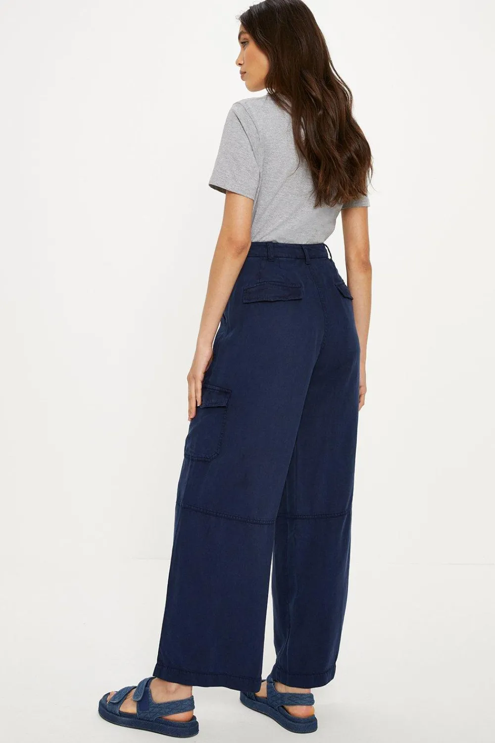 Best Oasis Tencel Utility Wide Leg Trouser Navy