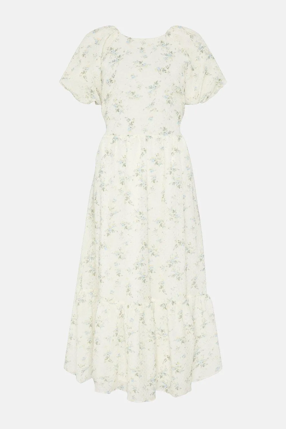 Outlet Oasis Textured Floral Bow Back Midi Dress Ivory