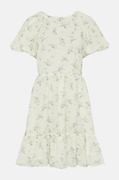 Clearance Oasis Textured Floral Bow Back Mini Dress Ivory