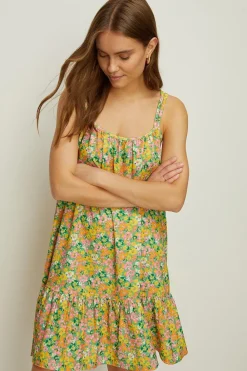 Best Oasis Textured Floral Print Tie Back Mini Dress Green