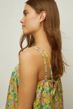 Best Oasis Textured Floral Print Tie Back Mini Dress Green