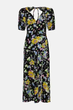 New Oasis Textured Floral Printed Tie Back Midi Dress Green
