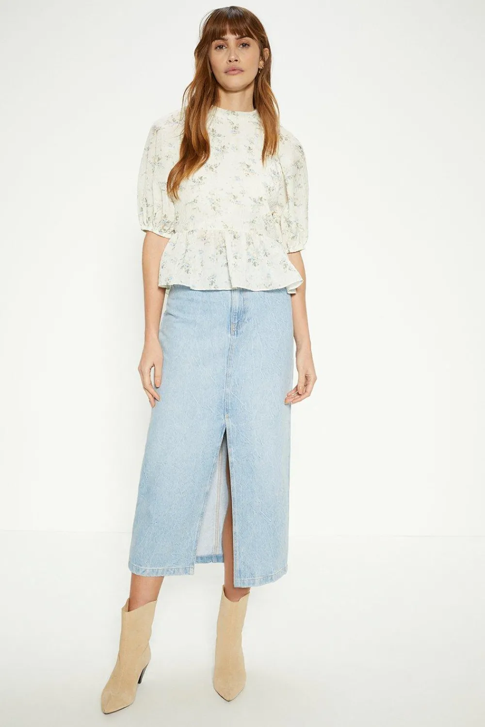 Discount Oasis Textured Floral Puff Sleeve Top Ivory