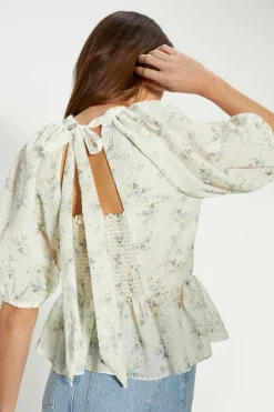 Discount Oasis Textured Floral Puff Sleeve Top Ivory