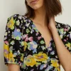 New Oasis Textured Floral Tie Back Mini Dress Black